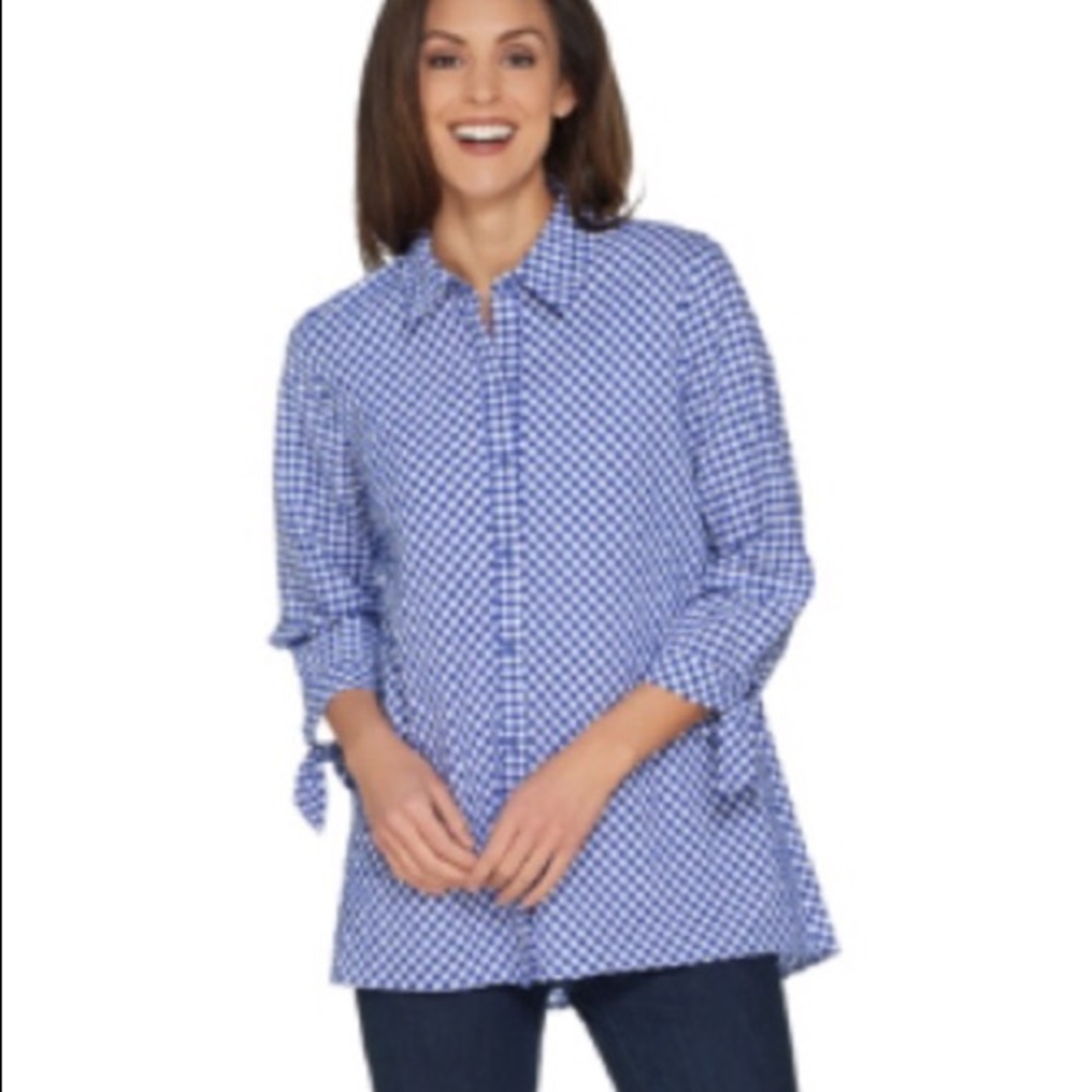 💕NWOT Susan Graver Blue Yarn Dyed Gringham Shirt